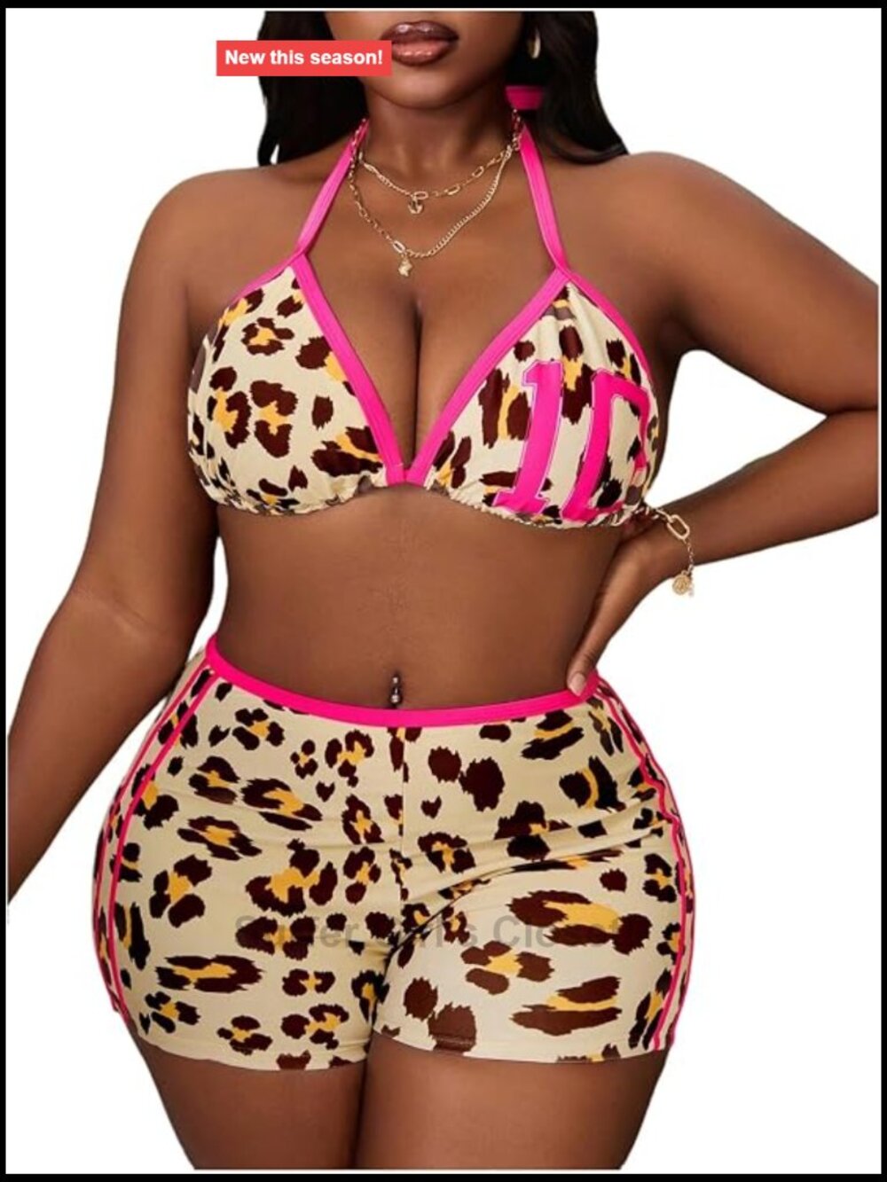 Plus Size Bikini Set Triangle Halter with Shorts Two Piece Bathing Suit